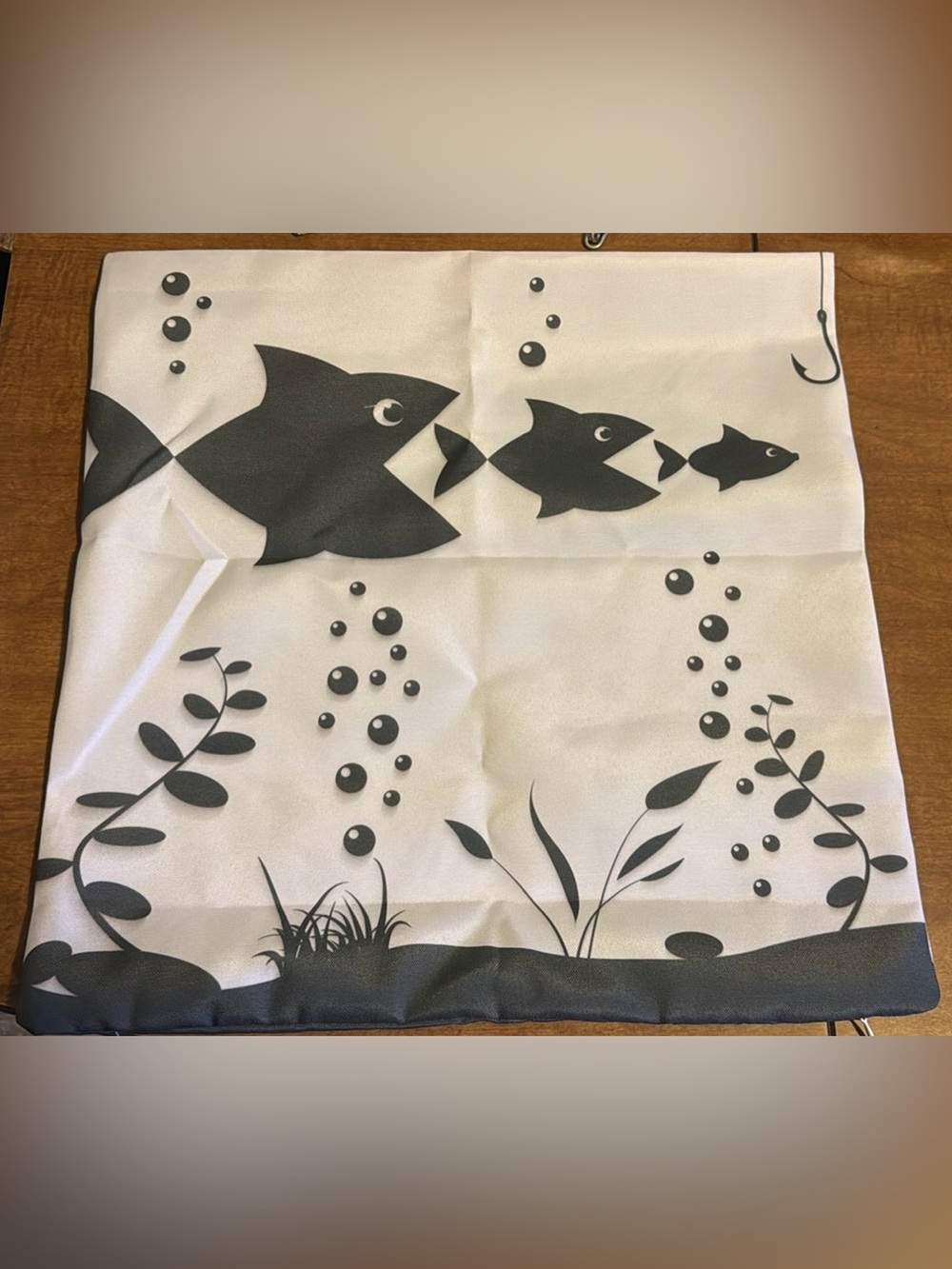 NWOT - Black & White Fish Pillow Cover - Aquatic Design